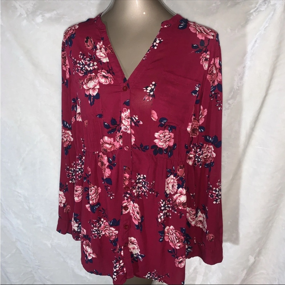 Bergundy Long Sleeve Top By Torrid Size 1